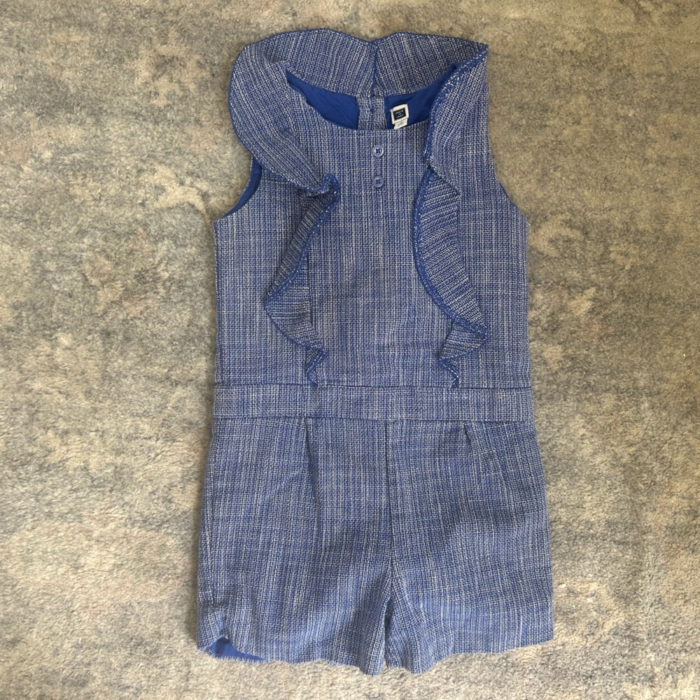 Blue Sleeveless Ruffle Romper
